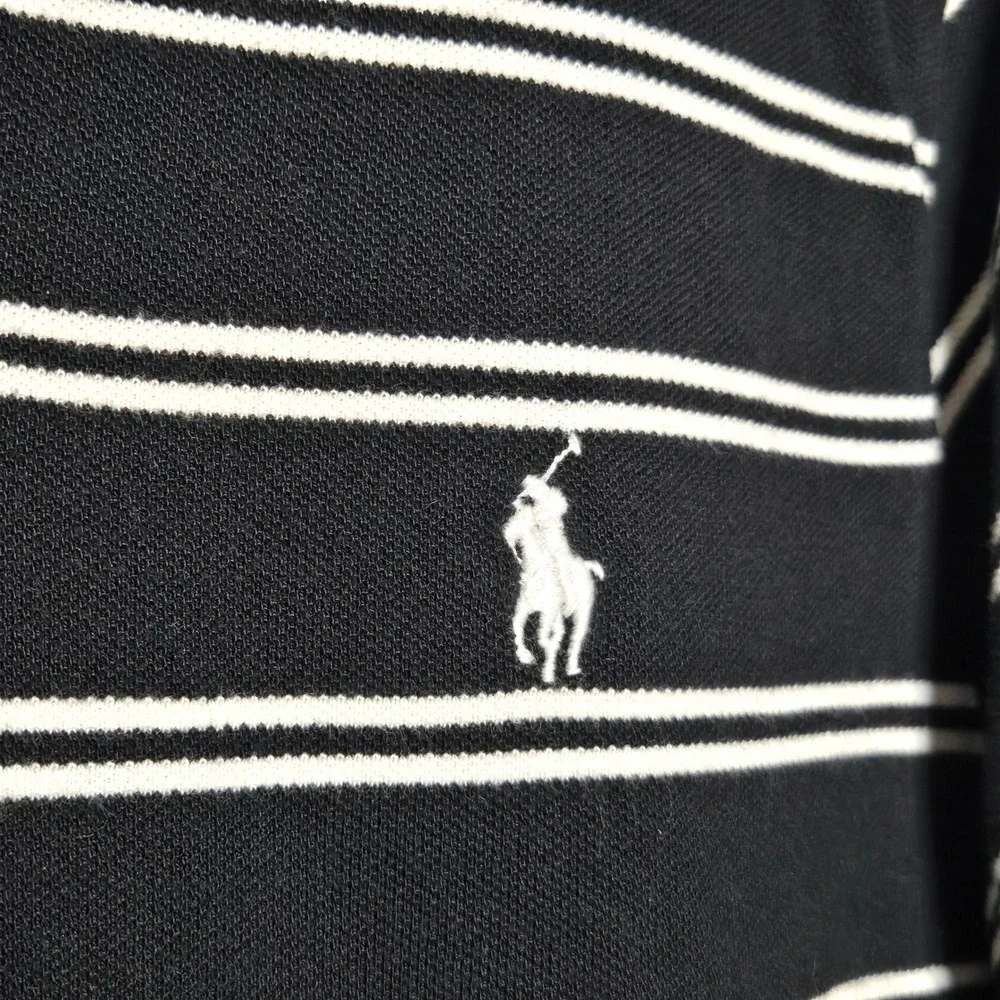 Polo Ralph Lauren Y2K Men XL Black Striped Polo Shirt Custom Fit White Pony Logo